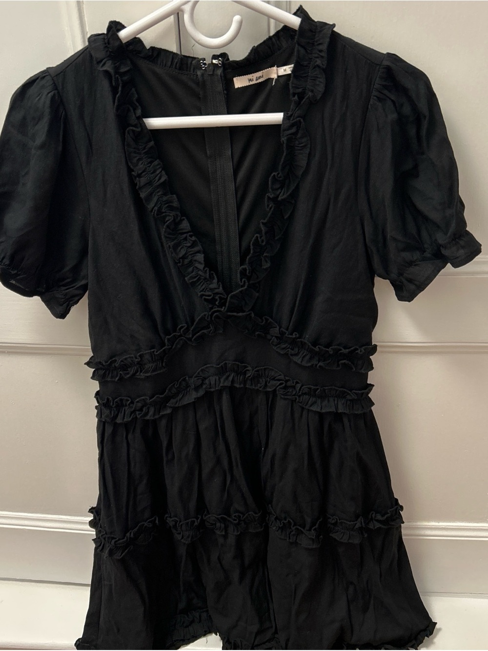 miami Black Ruffled V-Neck Mini Dress